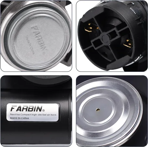 Vista 4 de FARBIN - Claxon de aire para camiones, bocina eléctrica compacta para trenes, bocina de coche de 12 V, 150 db, súper fuerte con arnés de cableado