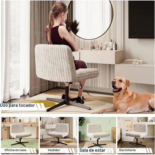 Vista 8 de Techni Mobili Silla de oficina Criss Cross, sin brazos, asiento de 26 Asiento acolchado, silla de piernas cruzadas, sin ruedas, base giratoria