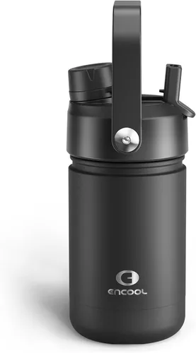 Vista 189 de Botella de agua aislada para niños con popote, botella de agua de acero inoxidable de 12 onzas con boquilla doble, a prueba de fugas, sin BPA, al