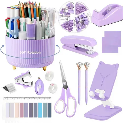 Vista 12 de Suministros de oficina, accesorios de escritorio, soporte de cinta, grapadora, tijera, removedor de grapas, caja de clips para carpeta, grapas