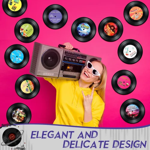 Vista 4 de 12 discos de vinilo de 7 pulgadas para manualidades, discos coloridos para pared, estética, falsos discos retro, decoración para fiesta temática