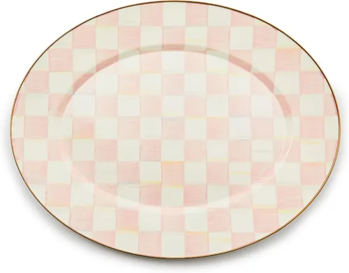 Vista 11 de MACKENZIE-CHILDS Bandeja Ovalada de Esmalte, Plato de Servir para Eventos, Grande, Cuadros Cortesanos en Blanco y Negro