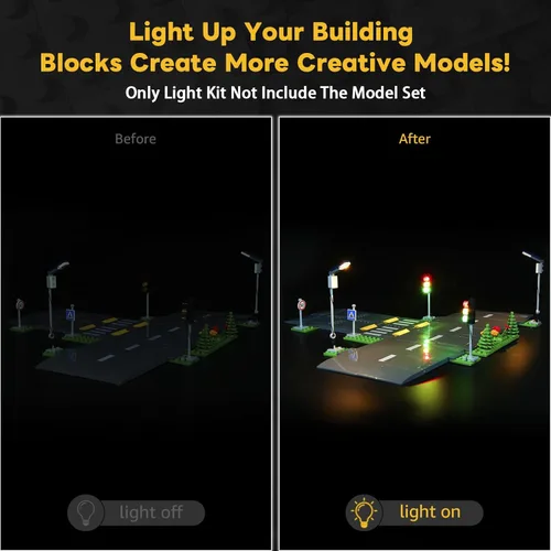 Vista 2 de Kit de iluminación LED Kyglaring compatible con bloques de construcción Lego City Road Plates 60304, accesorios de luz mejorados para el set