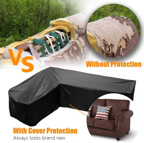 Vista 3 de Fundas para muebles de patio al aire libre, resistentes, impermeables, en forma de L, para sofá esquinero, a prueba de polvo, resistente al viento