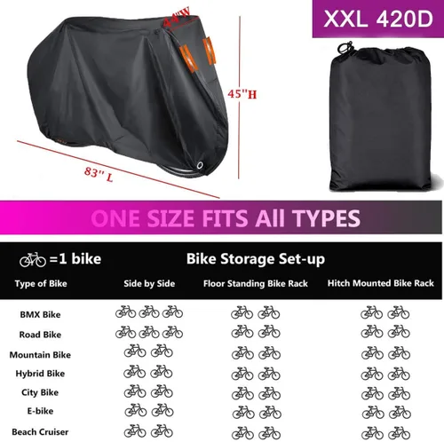 Vista 4 de Indeed BUY Funda para bicicleta para 1, 2 o 3 bicicletas, funda impermeable para bicicleta, fundas de almacenamiento al aire libre para bicicleta XL
