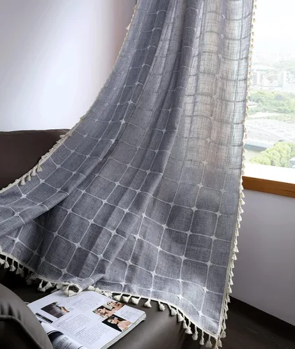 Vista 12 de YoKii Cortinas bohemias de cocina de 36 pulgadas de largo, modernas cortinas cortas de lino y algodón para ventana, cortinas semitransparentes