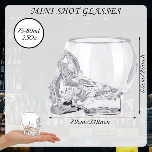 Vista 2 de Dandat Juego de 12 vasos de chupito de calavera de 2.5 onzas, mini transparentes a granel para bodas, whisky, expreso, agua, jugo, leche, café
