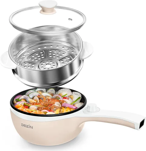 Vista 15 de Dezin - Olla caliente eléctrica mejorada, sartén antiadherente para saltear, olla eléctrica rápida para fideos, olla caliente portátil mini de 1.5L