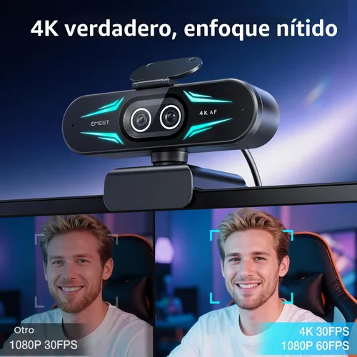Vista 2 de EMEET C60E Cámara web de 4K de doble cámara para transmisión, cámaras de gran angular y telefoto, zoom híbrido máximo de 11X