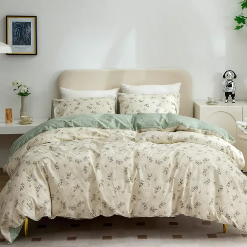 Vista 12 de Juego de ropa de cama individual 100% microfibra cepillada chic con flores, 3 piezas - Funda de edredón y 2 fundas de almohada con cierre