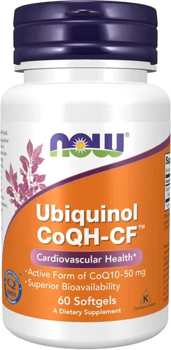 NOW Foods Suplementos, Ubiquinol CoQH-CF (la forma activa de CoQ10 - 50 mg con biodisponibilidad superior), 60 cápsulas blandas