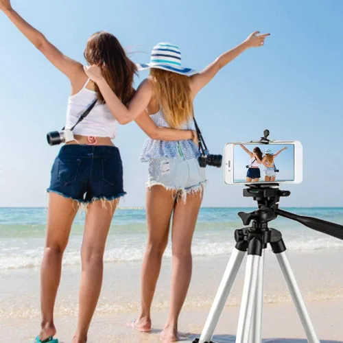 Vista 2 de Soporte para teléfono, trípode flexible de 41 pulgadas para teléfono celular, soporte de aluminio portátil de 4 secciones telescópicas para cámara
