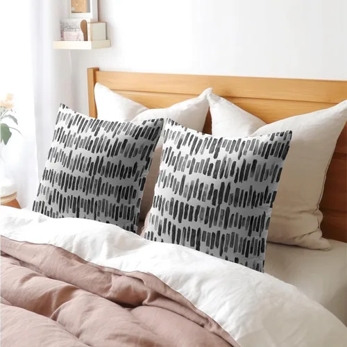 Vista 8 de Juego de 2 fundas de almohada de rayas negras para exteriores, 16 x 16 pulgadas, diseño geométrico de rayas abstractas, algodón y lino, cuadradas