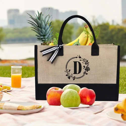 Vista 143 de TOPDesign Personalized Initial Canvas Beach Bag, Monogrammed Gift Tote Bag for Women
