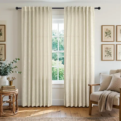 Vista 58 de Cortinas rosa intenso para sala de estar de 84 pulgadas de largo, juego de 2 paneles con pestaña trasera y bolsillo, cortinas de lino Berry