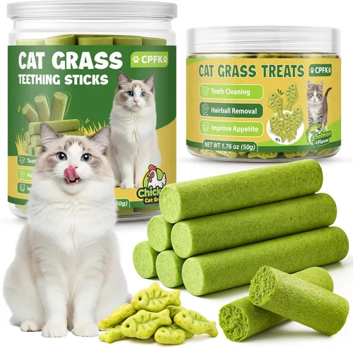 Palitos de hierba para gatos, palitos de dentición de hierba de gato de 2.16 oz y 1.76 oz de golosinas para gatos, masticables dentales naturales