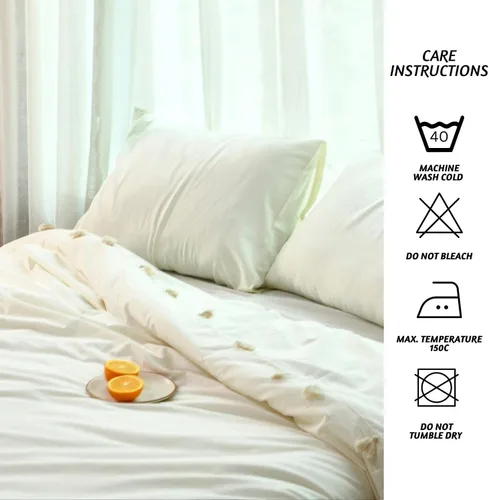 Vista 9 de Folkulture Juego de ropa de cama Queen - Funda nórdica ultra suave 100% algodón, juego de 3 piezas con 2 fundas de almohada (avena, sólido)