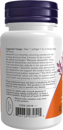 Vista 3 de NOW Foods Suplementos, Astaxantina 4 mg, presenta Zanthin®, apoya la salud ocular*, 60 cápsulas blandas vegetales