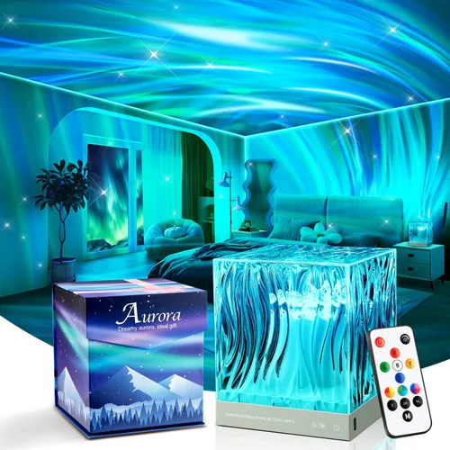 Vista 7 de Lámpara de cristal para dormitorio, 15 luces de habitación de máquina de ruido blanco para dormitorio, proyector de luz nocturna con música