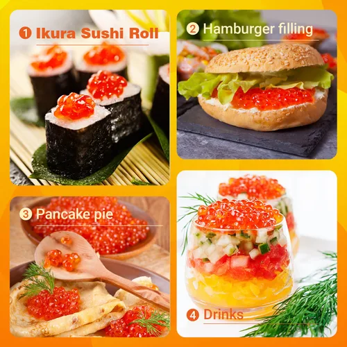 Vista 5 de Comida de caviar rojo de 4.23 onzas, huevas de salmón de imitación Malossol