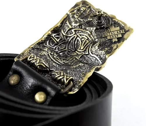 Vista 5 de Casual leather belt with buckle Fenrir Wolf, Handmade Old Norse Scandinavian viking mithology werewolf solid brass belt buckle on leather belt