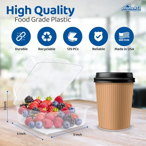 Vista 2 de EHOMEA2Z Clamshell - Recipientes de alimentos herméticos de doble cierre de plástico, duraderos y de fácil agarre, recipientes para postres