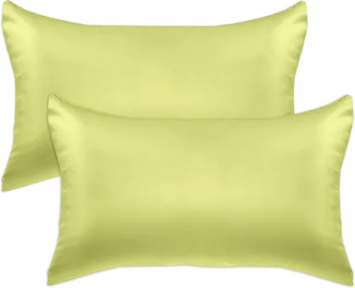 Vista 23 de Elegant Comfort Juego de 4 fundas de almohada de satén de viscosa refrescante con cierre de cremallera oculto, suave como la seda para el cuidado