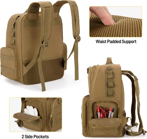 Vista 4 de Mochila de herramientas Rexmica para hombres con 3 bolsas de herramientas, bolsa organizadora de almacenamiento de herramientas resistente