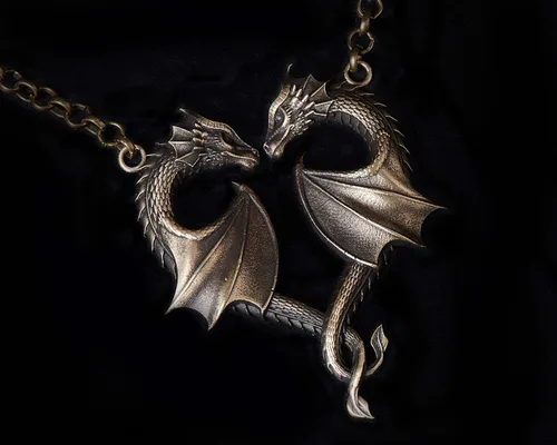 Vista 2 de Baldur Jewelry - Collar de corazón de dragón doble para parejas - Collar de dragón de amor sin fin - Alas de dragón celta encanto para amantes