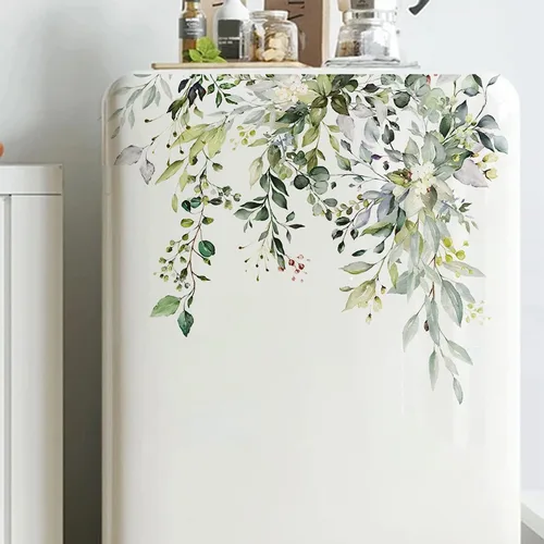 Vista 6 de Calcomanías Autoadhesivas para Tapa de Asiento de Inodoro con Hojas Verdes de Plantas y Flores Calcomanías de Pared para Baño Calcomanías Florales