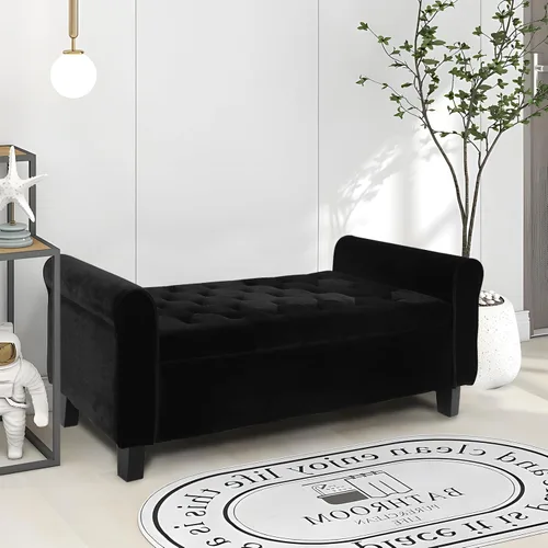 Vista 25 de Babion Banco otomano de almacenamiento con brazos, banco de extremo de cama para dormitorio, banco de almacenamiento con botones para entrada, sala