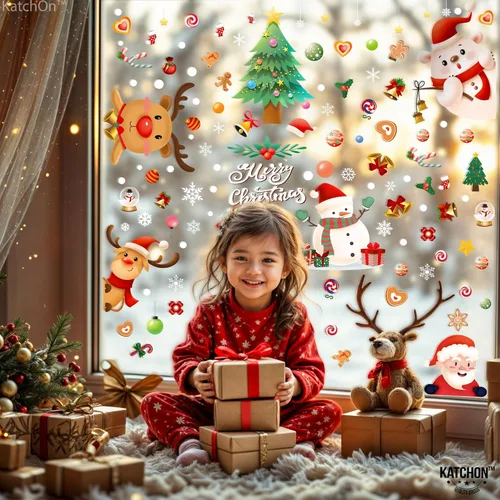 Vista 7 de KatchOn Adhesivos de Navidad para ventana, 242 piezas, calcomanías de vidrio para ventanas, decoraciones navideñas, adhesivos de invierno