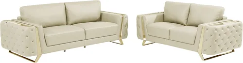 Vista 99 de Blackjack Furniture Reggio Collection - Sofás de cuero italiano de grano completo para sala de estar con marco de madera brasileña y acero Blanco