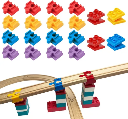 Vista 12 de Accesorios de madera para rieles de tren, 16 piezas de conectores de madera para riel, compatibles con todas las marcas principales, regalo