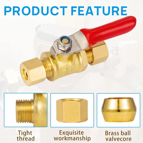 Vista 2 de Mini Válvula de Bola de Latón Sin Plomo con Interruptor de Cierre, Conexión de Compresión de 1/4 pulgada por Conexión de Compresión de 1/4 pulgada