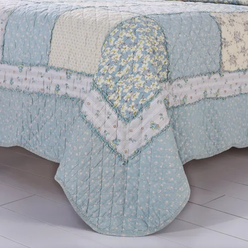 Vista 3 de Edredón Patchwork - Flor Silvestre Azul - Niños o Twin