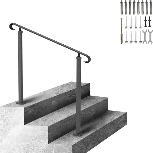 Vista 10 de VEVOR Kit de barandilla para escaleras al aire libre, pasamanos de 5 pies de 0 a 5 escalones, barandilla de aluminio negro de ángulo ajustable