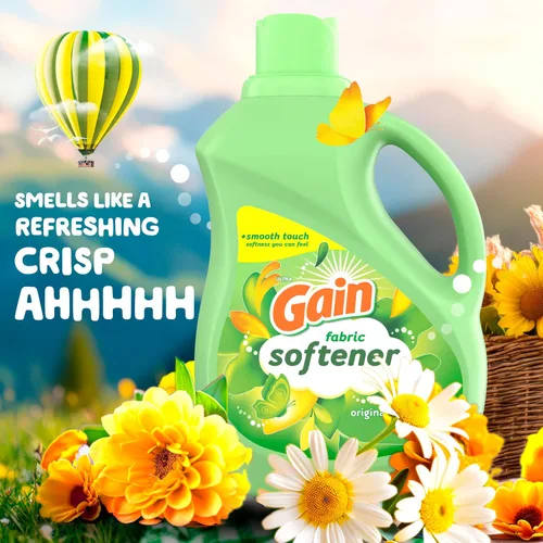 Vista 4 de Gain Suavizante líquido para ropa, aroma original, 35 fl oz líq., 48 lavados, Toque suave - suavidad que puedes sentir