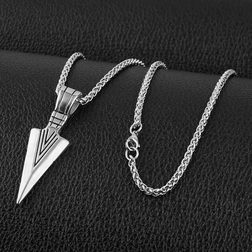 Vista 4 de HZMAN Collar con colgante de flecha de acero inoxidable para hombre con cadena de trigo de acero