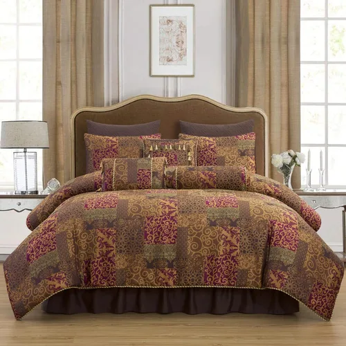 Vista 2 de Chezmoi Collection Amelia - Juego de edredón jacquard floral de 9 piezas, tamaño Queen, multicolor