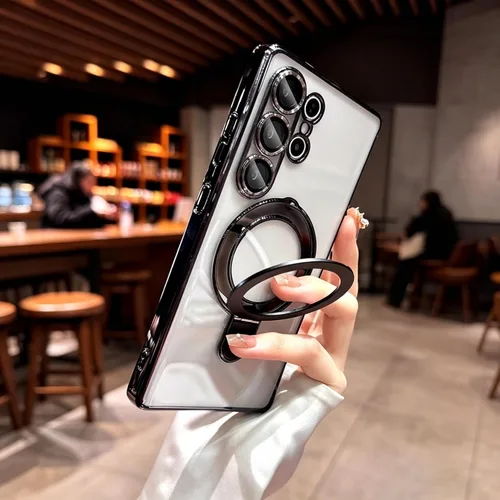 Vista 12 de Magnetic for Samsung Galaxy S25 Case Clear with Stand,Built-in Camera Lens Protector[Compatible with Magsafe],Case for Samsung Galaxy S25 6.2",Black