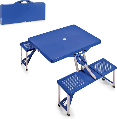 Vista 18 de PICNIC TIME Mesa de picnic plegable, mesa de camping, mesa al aire libre con agujero para paraguas with Umbrella Hole