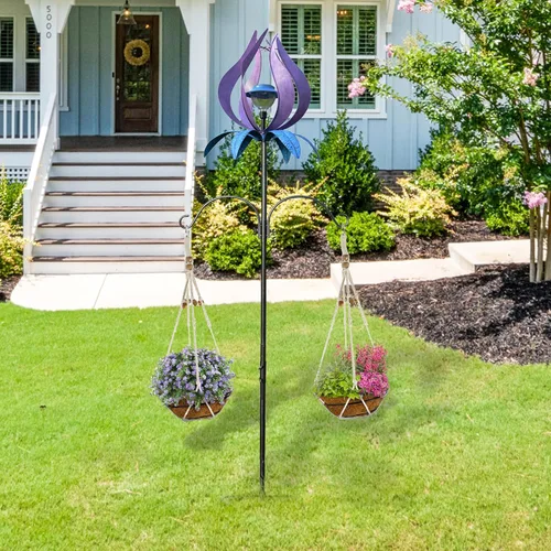 Vista 5 de J-Fly Molino de viento de metal para terraza al aire libre, molino de viento LED, luz solar para paisaje, decoración de San Valentín para césped