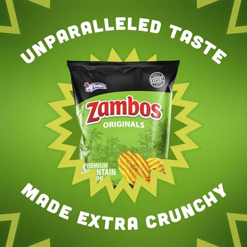 Vista 5 de Zambos Chips de plátano originales, chips de plátano prémium de corte acanalado crujiente, paquete de 8 unidades de 2.47 onzas