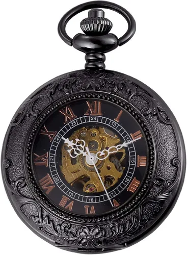 Carrie Hughes Mens Vintage Mechanical Pocket Watch with Chain Dad Gift Grandpa Gift