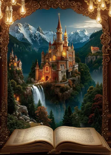 Magic Books - Rompecabezas de paisaje de castillo para adultos, 1000 piezas, fantasía de naturaleza, vintage, biblioteca, biblioteca, arte,
