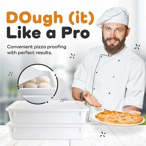 Vista 8 de GSM Brands Caja para probar masa de pizza - Bandejas apilables de calidad comercial con cubiertas (43,8 x 33 cm) - 2 bandejas y 2 cubiertas