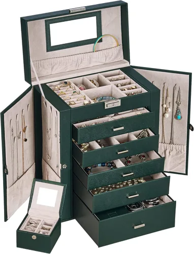 ANWBROAD 6 Tier Huge Jewelry Box Jewelry Organizer Box Display Storage Case Holder with Lock Mirror Girls Jewelry Box for Earrings Rings Necklaces