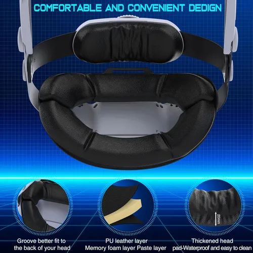 Vista 4 de Comfort Head Strap for Oculus Quest 2 VR Headset - Replaces Elite Strap, Soft PU Surface, Adjustable, Enhanced Support and Comfort (No Battery)