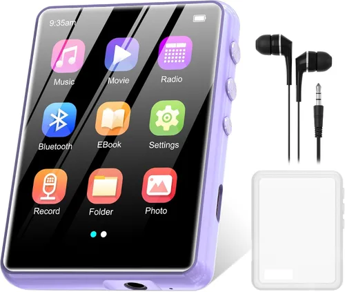SWOFY Reproductor MP3 de 64 GB con Bluetooth 5.3, pantalla táctil completa de 2.4 pulgadas, reproductor de música portátil sin pérdida con altavoz